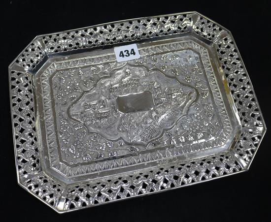 An Indian silver octagonal tray with pierced border, 13 oz.